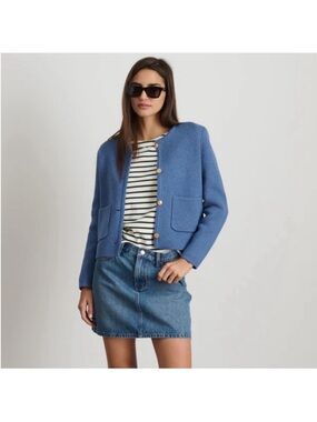 Alex Mill Paris knit cardigan/sweater jacket in blue w/ gold buttons, size XL